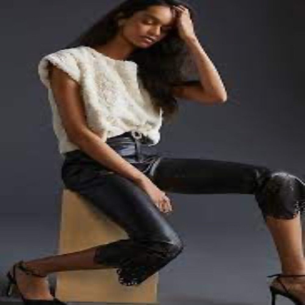 NWT 1X Anthropologie Ivory Faux Fur Tee - Picture 5 of 5